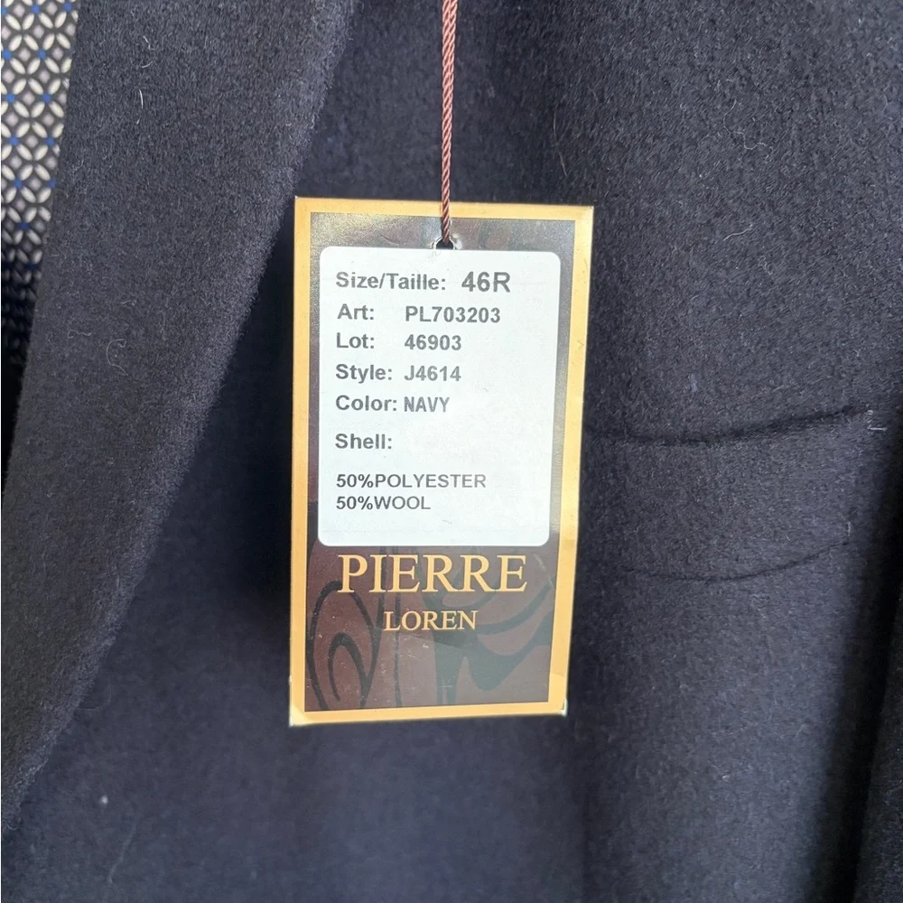 New with Tags Pierre Loren Navy Men's Blazer size 36R. Wool/Poly blend. Gorgeous - Picture 2 of 8